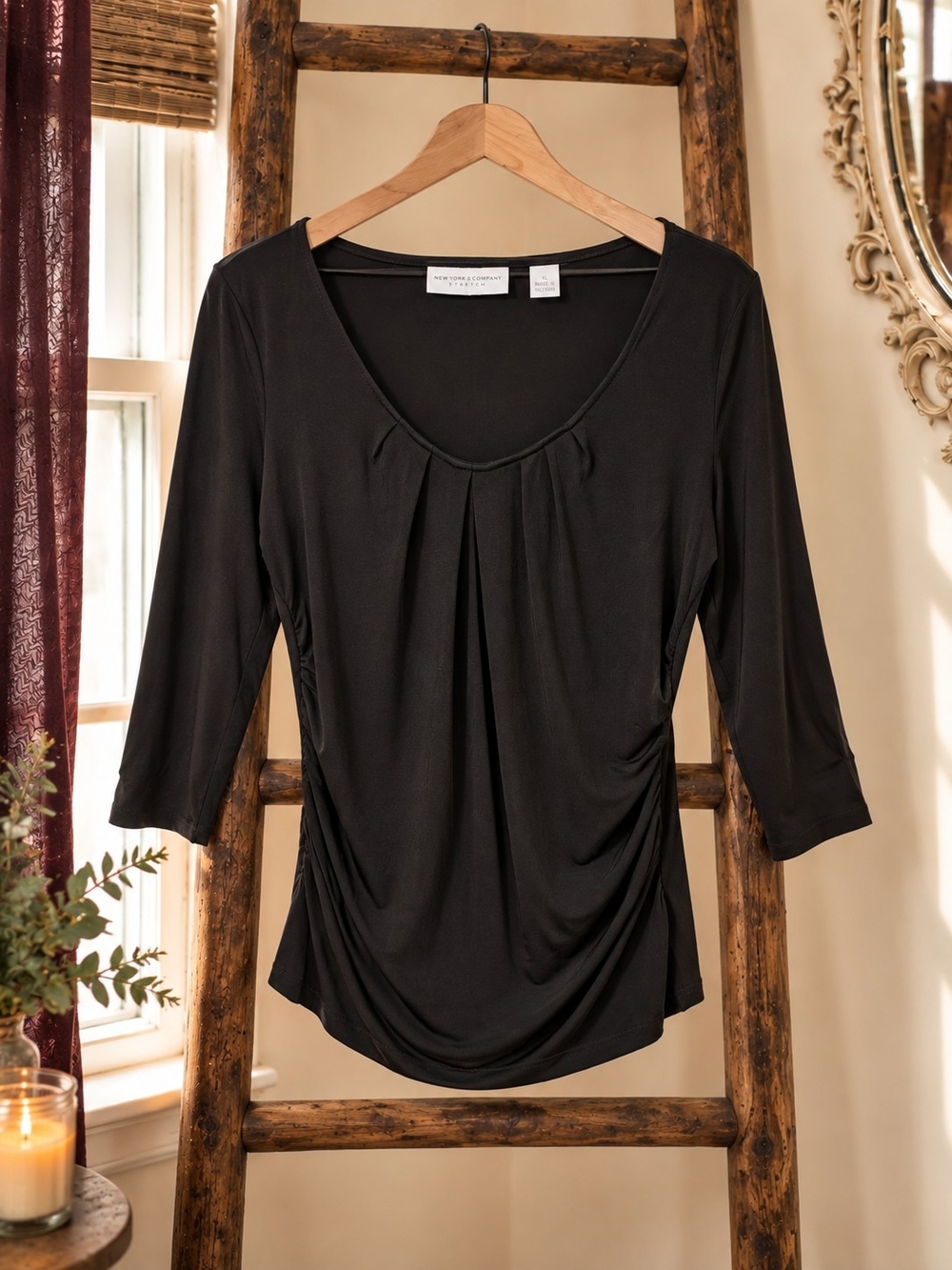 Black Draped Pleated Top Classic Minimalist